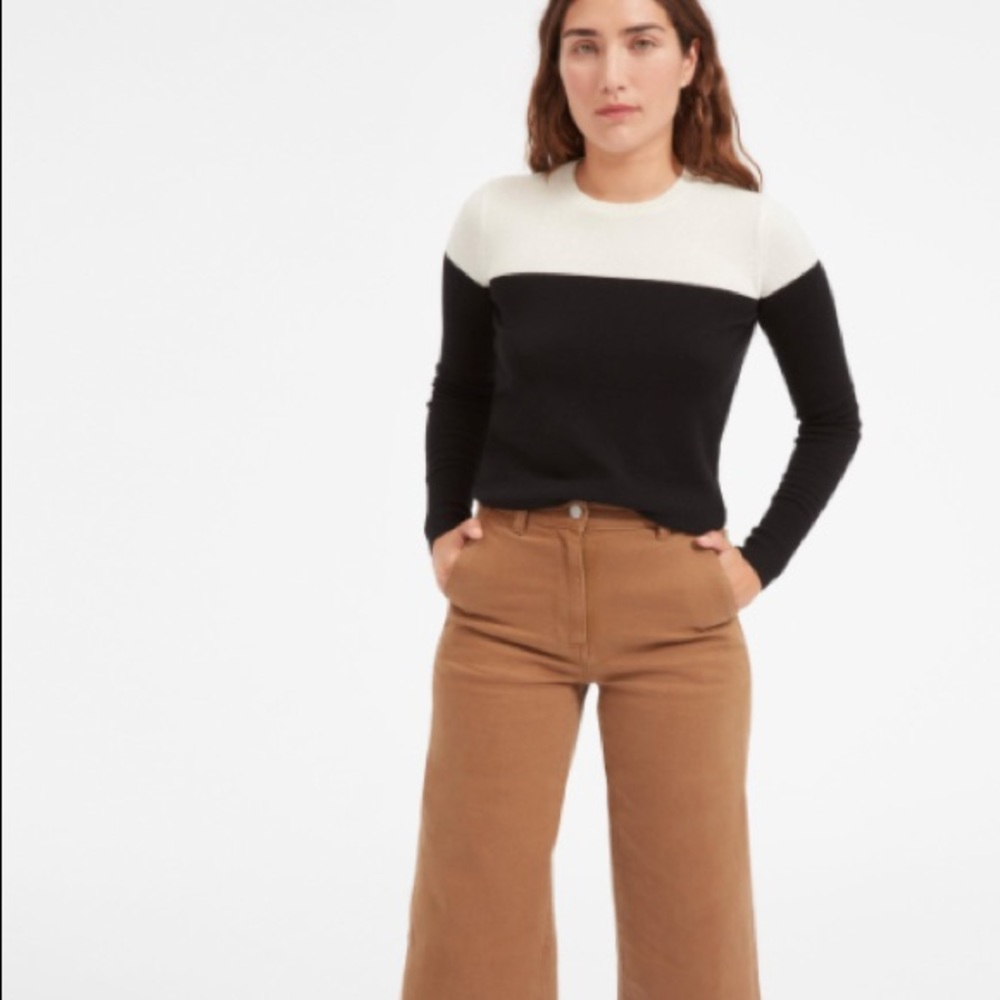Everlane Cashmere Crew Black/White Colorblock S